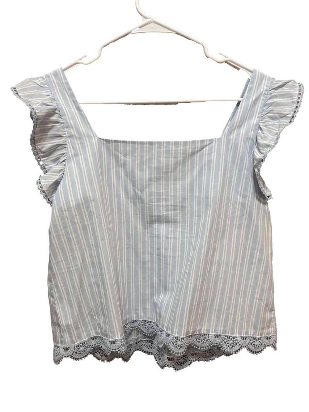 Altar'd State Light Blue & White Striped Ruffle Sleeve Button Top - Picture 2 of 2